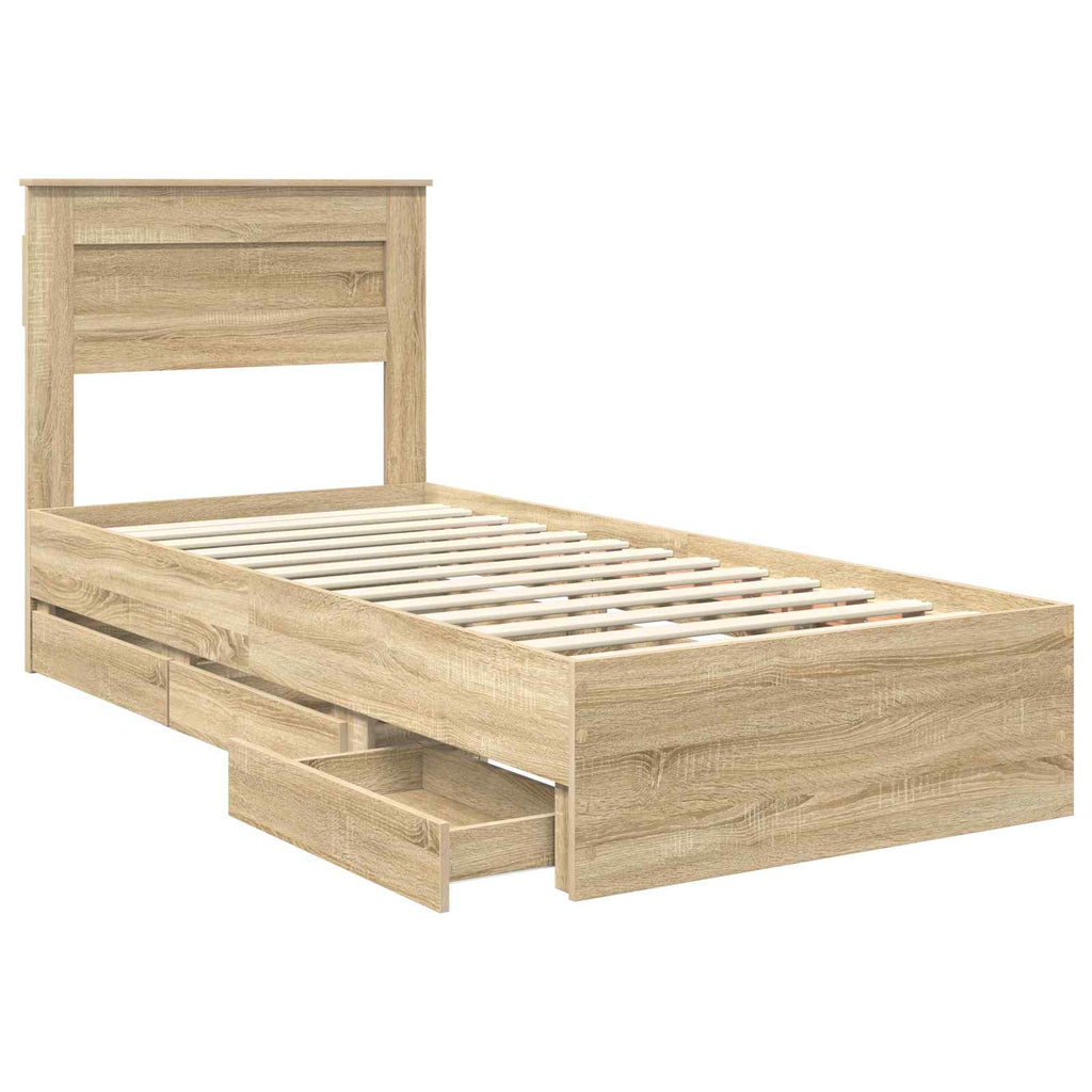 vidaXL Ramka łóżka Dąb Sonoma 75 x 190 cm Drewno inżynieryjne