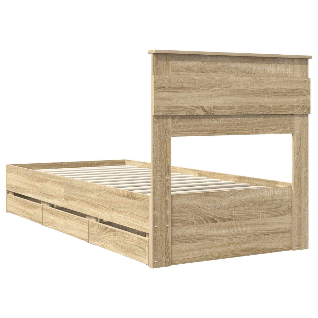 vidaXL Ramka łóżka Dąb Sonoma 75 x 190 cm Drewno inżynieryjne