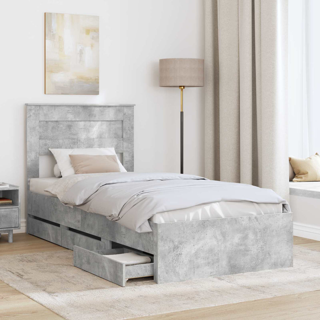 vidaXL Ramka łóżka Betonowy szary 75 x 190 cm Drewno inżynieryjne