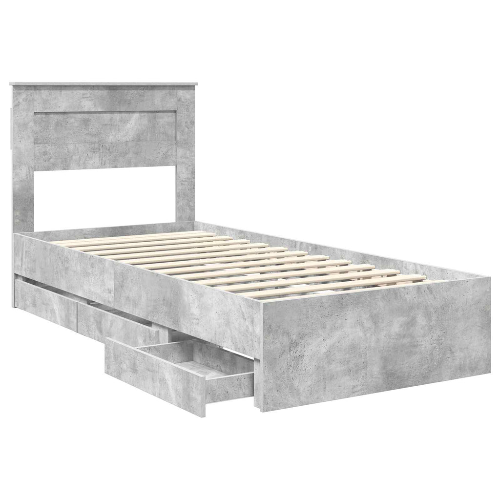 vidaXL Ramka łóżka Betonowy szary 75 x 190 cm Drewno inżynieryjne
