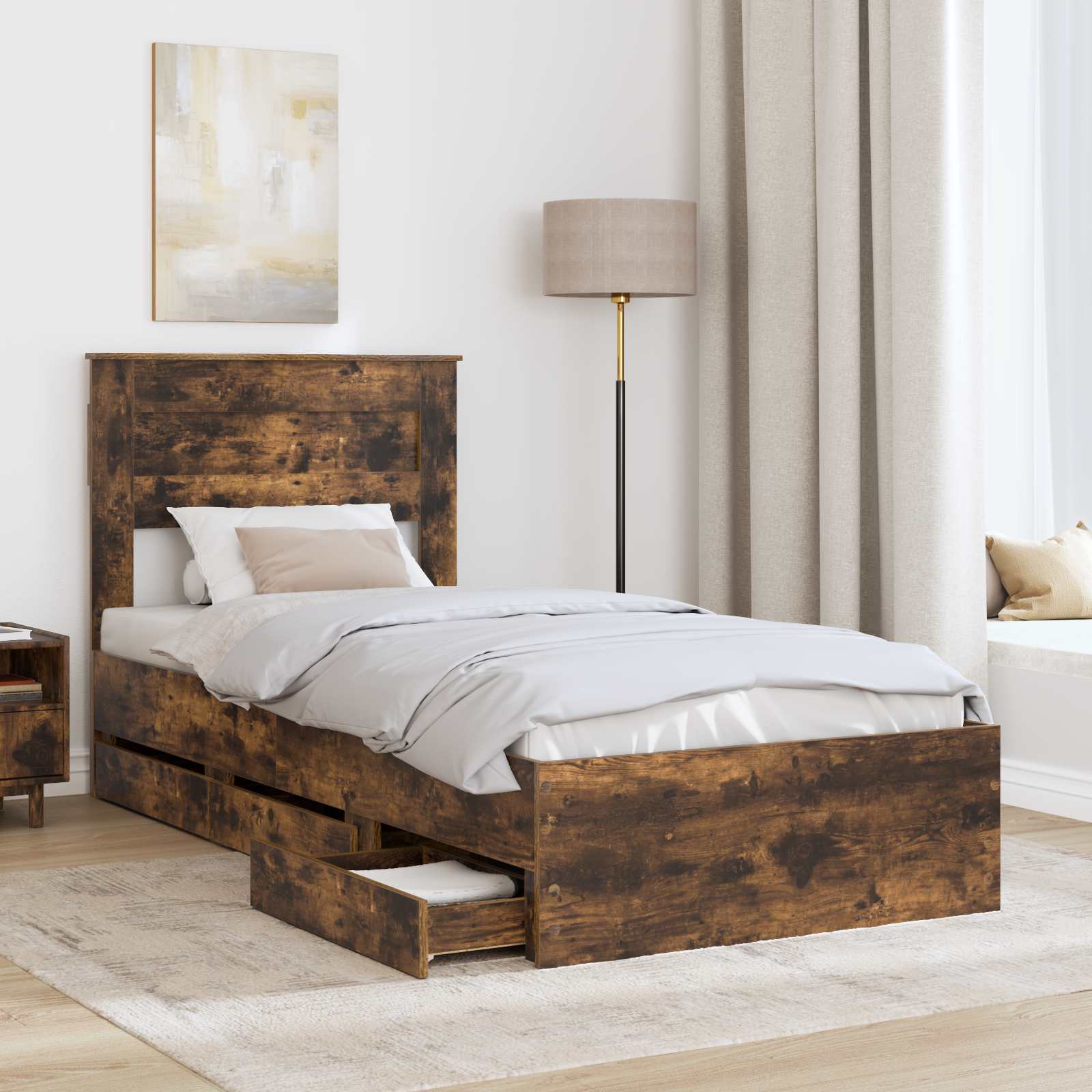 vidaXL Ramka łóżka Dąb wędzony 75 x 190 cm Drewno inżynieryjne