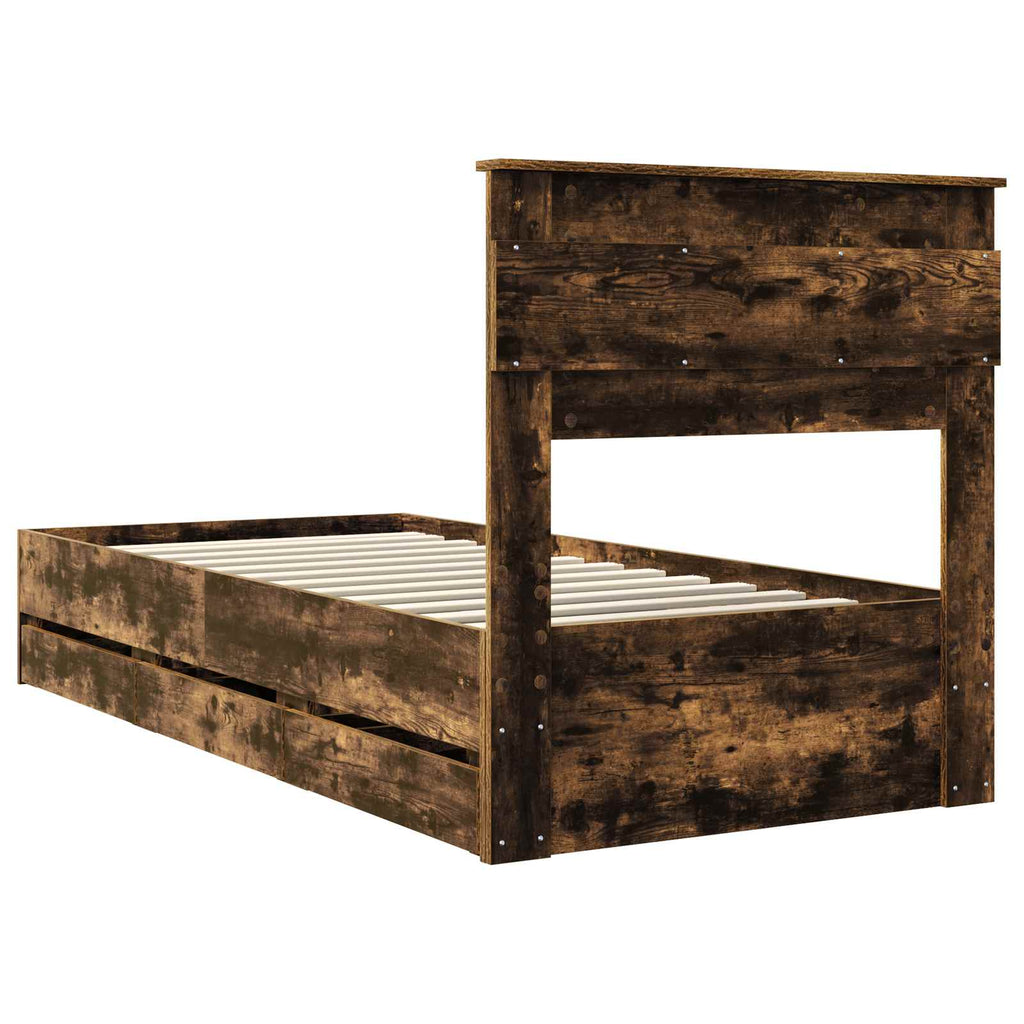 vidaXL Ramka łóżka Dąb wędzony 75 x 190 cm Drewno inżynieryjne