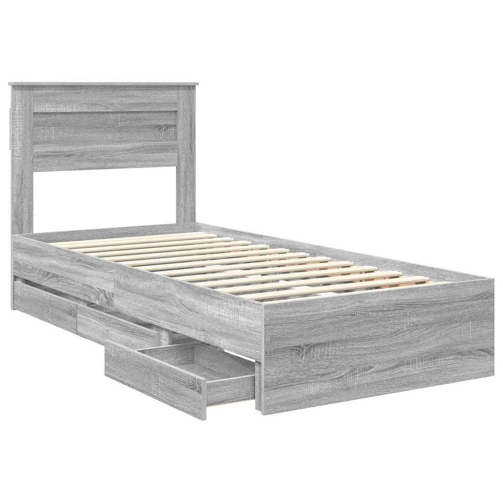 vidaXL Ramka łóżka Szary Sonoma 75 x 190 cm Drewno inżynieryjne