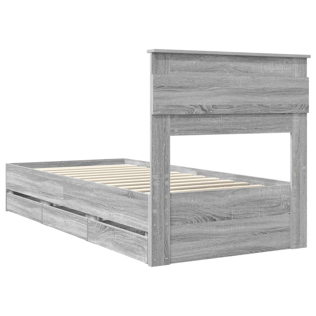 vidaXL Ramka łóżka Szary Sonoma 75 x 190 cm Drewno inżynieryjne