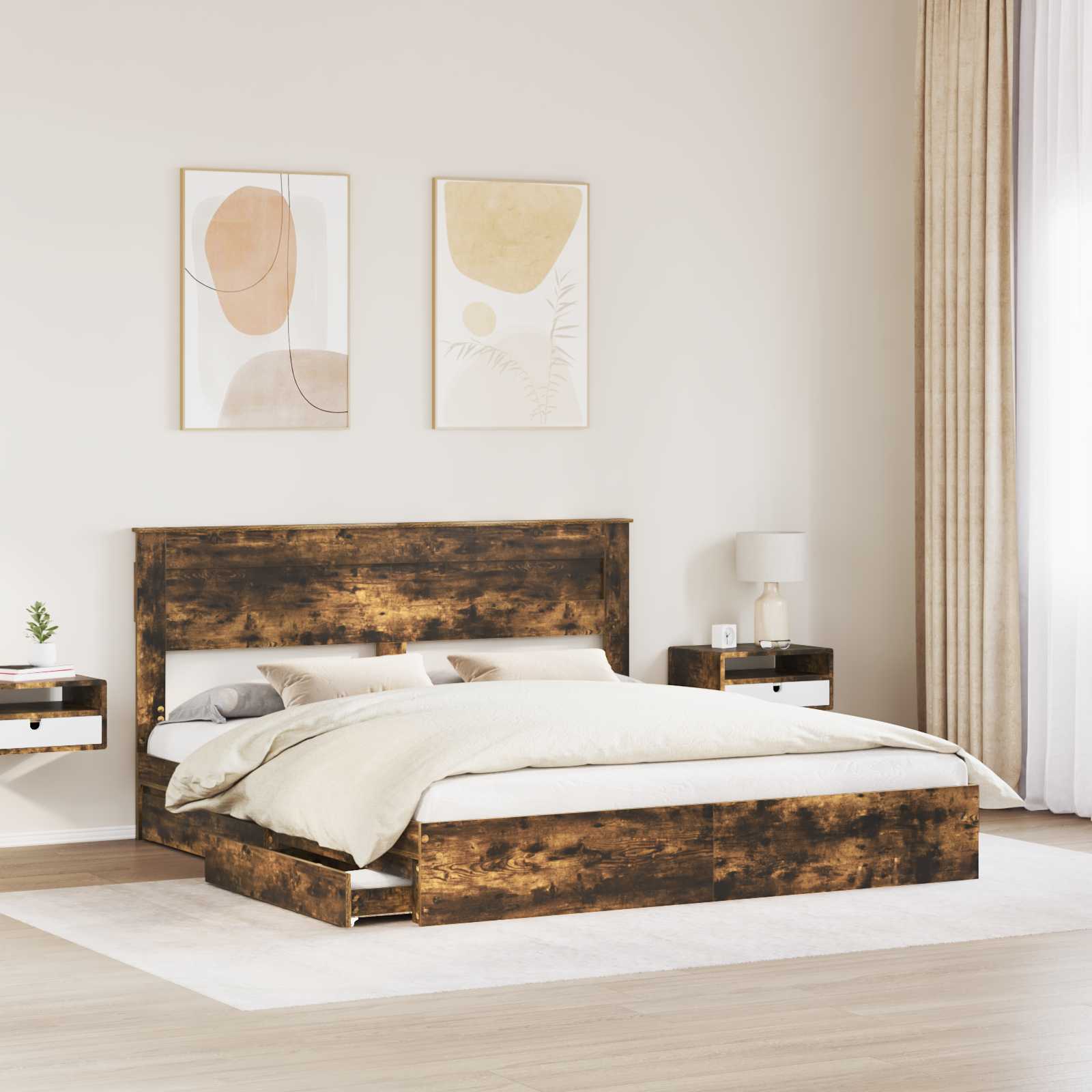 vidaXL Łóżko z miejscem do przechowywania Dąb wędzony 180 x 200 cm