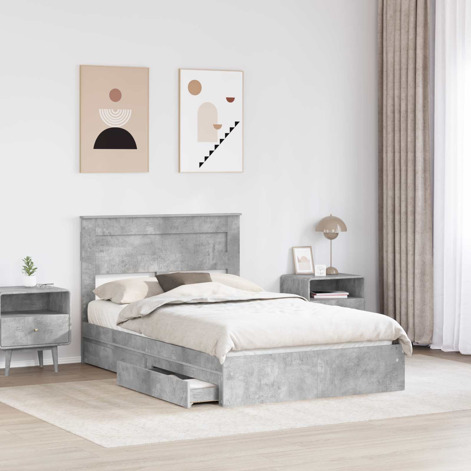 vidaXL Łóżko z miejscem do przechowywania Betonowy szary 135 x 190 cm