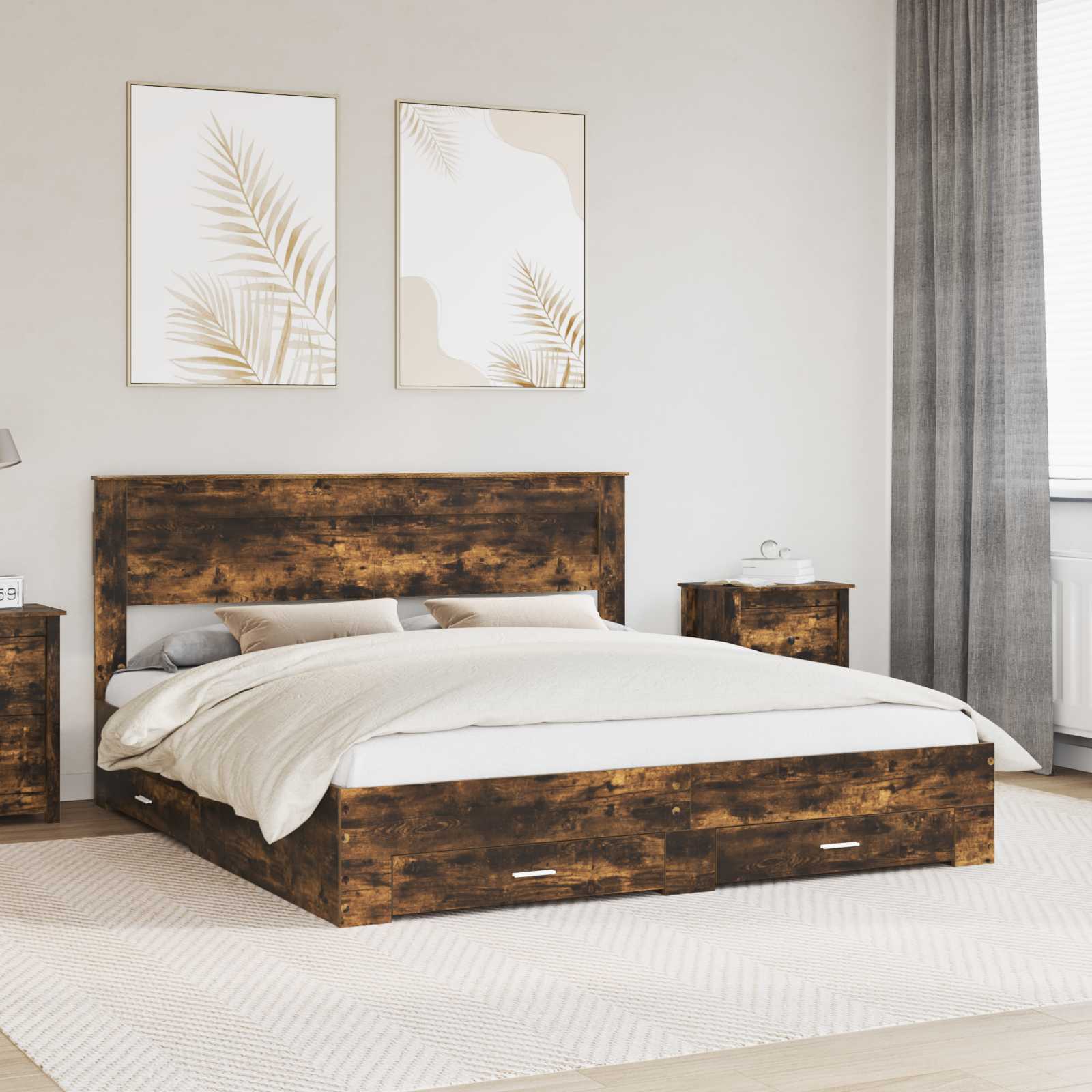 vidaXL Ramka łóżka Dąb wędzony 200 x 200 cm Materiał drewnopochodny