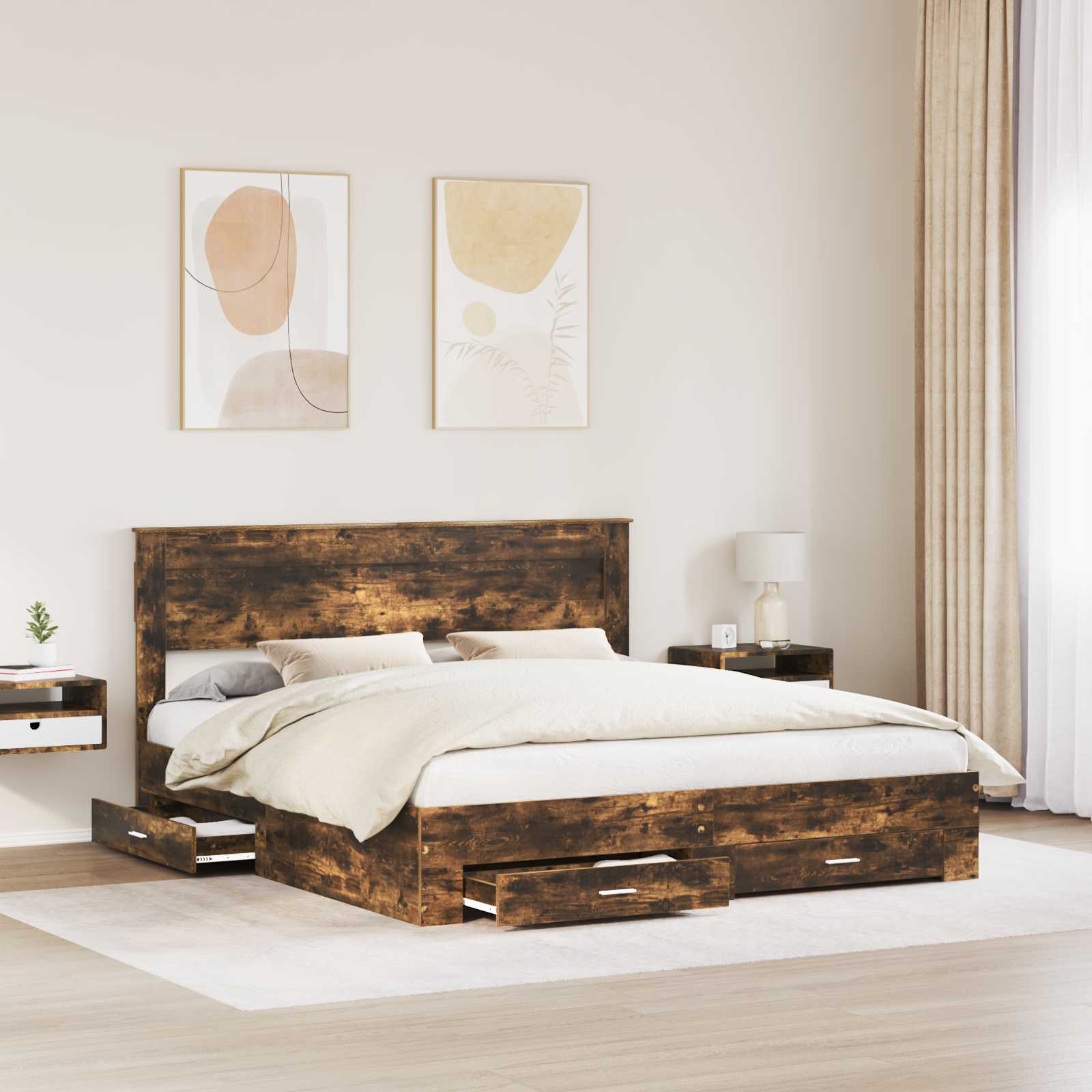 vidaXL Ramka łóżka Dąb wędzony 200 x 200 cm Materiał drewnopochodny