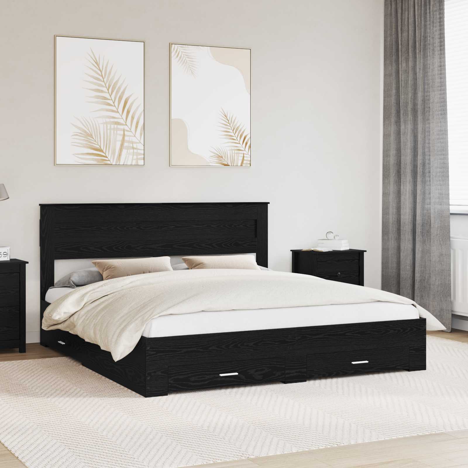 vidaXL Ramka łóżka Czarny Dąb 180 x 200 cm Materiał drewnopochodny