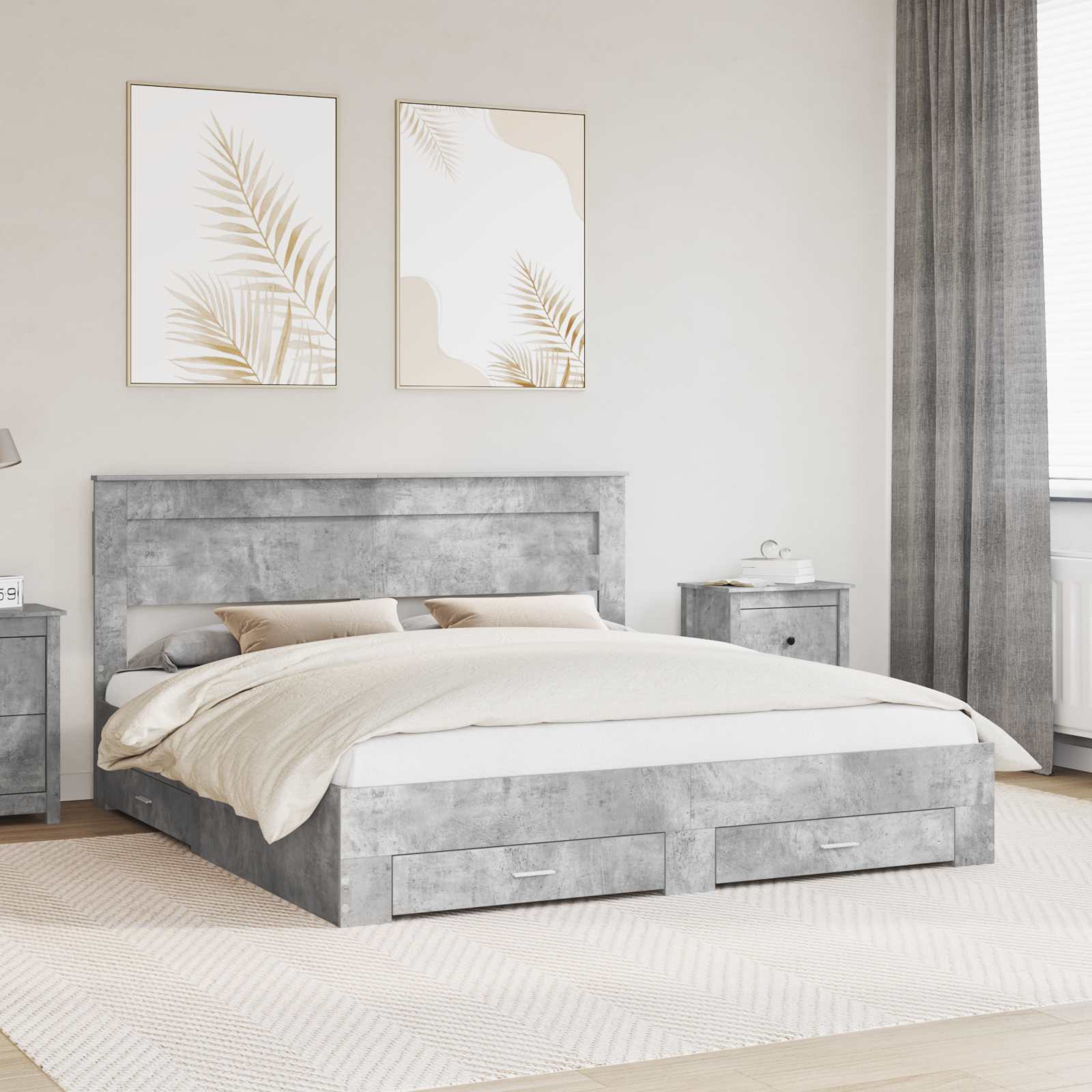 vidaXL Ramka łóżka Betonowy szary 180 x 200 cm Materiał drewnopochodny