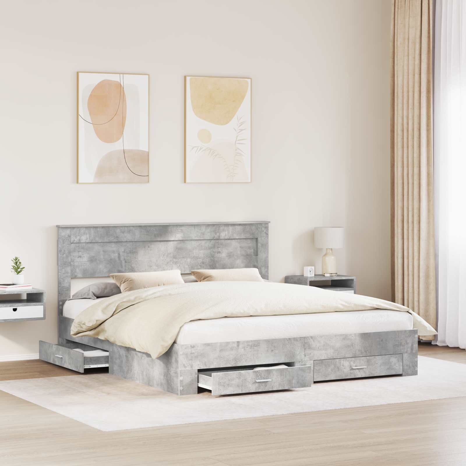 vidaXL Ramka łóżka Betonowy szary 180 x 200 cm Materiał drewnopochodny