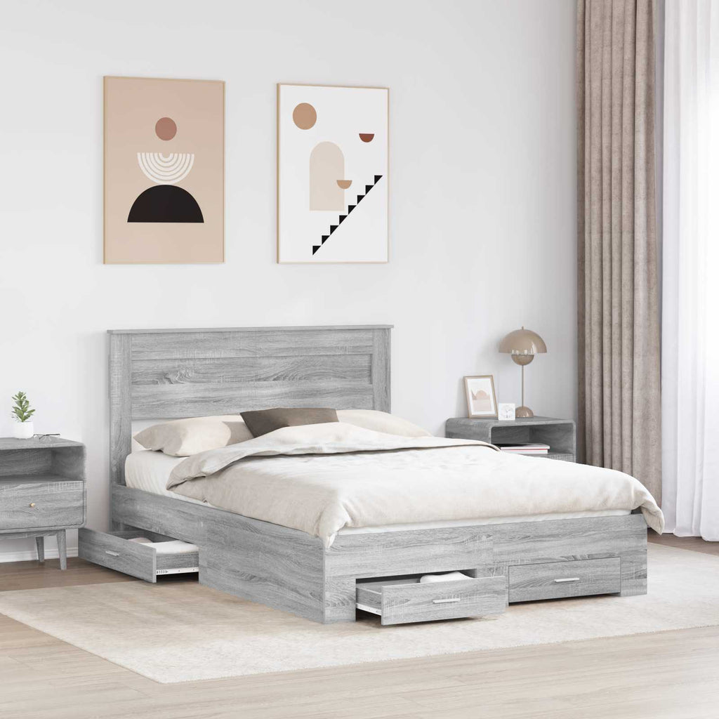 vidaXL Ramka łóżka Szary Sonoma 150 x 200 cm Materiał drewnopochodny