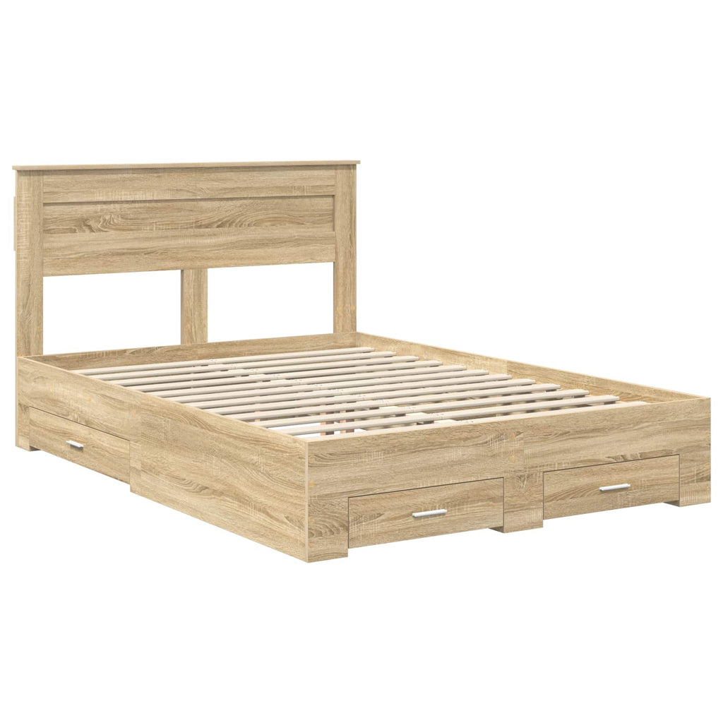 vidaXL Ramka łóżka Dąb Sonoma 140 x 190 cm Materiał drewnopochodny