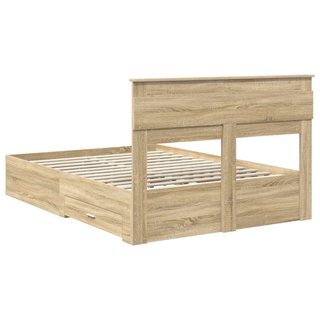 vidaXL Ramka łóżka Dąb Sonoma 140 x 190 cm Materiał drewnopochodny