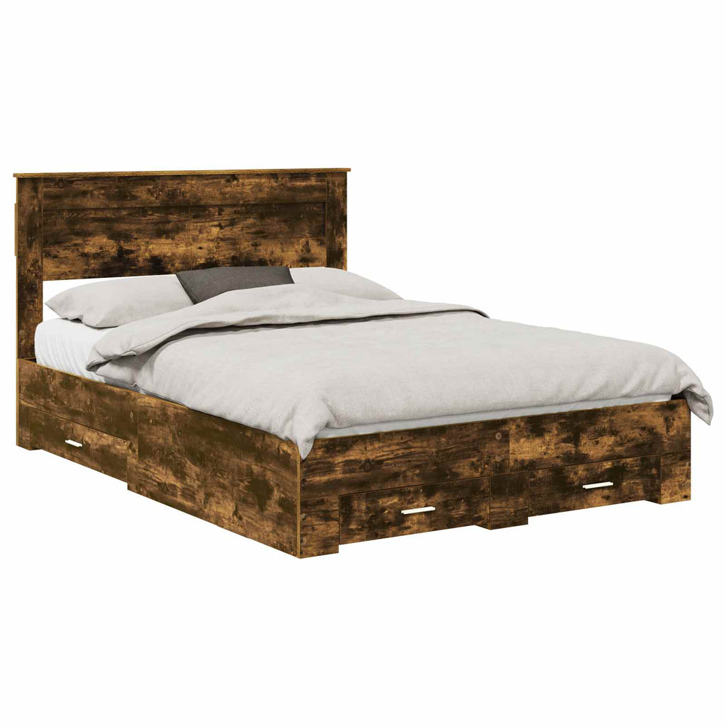 vidaXL Ramka łóżka Dąb wędzony 140 x 190 cm Materiał drewnopochodny