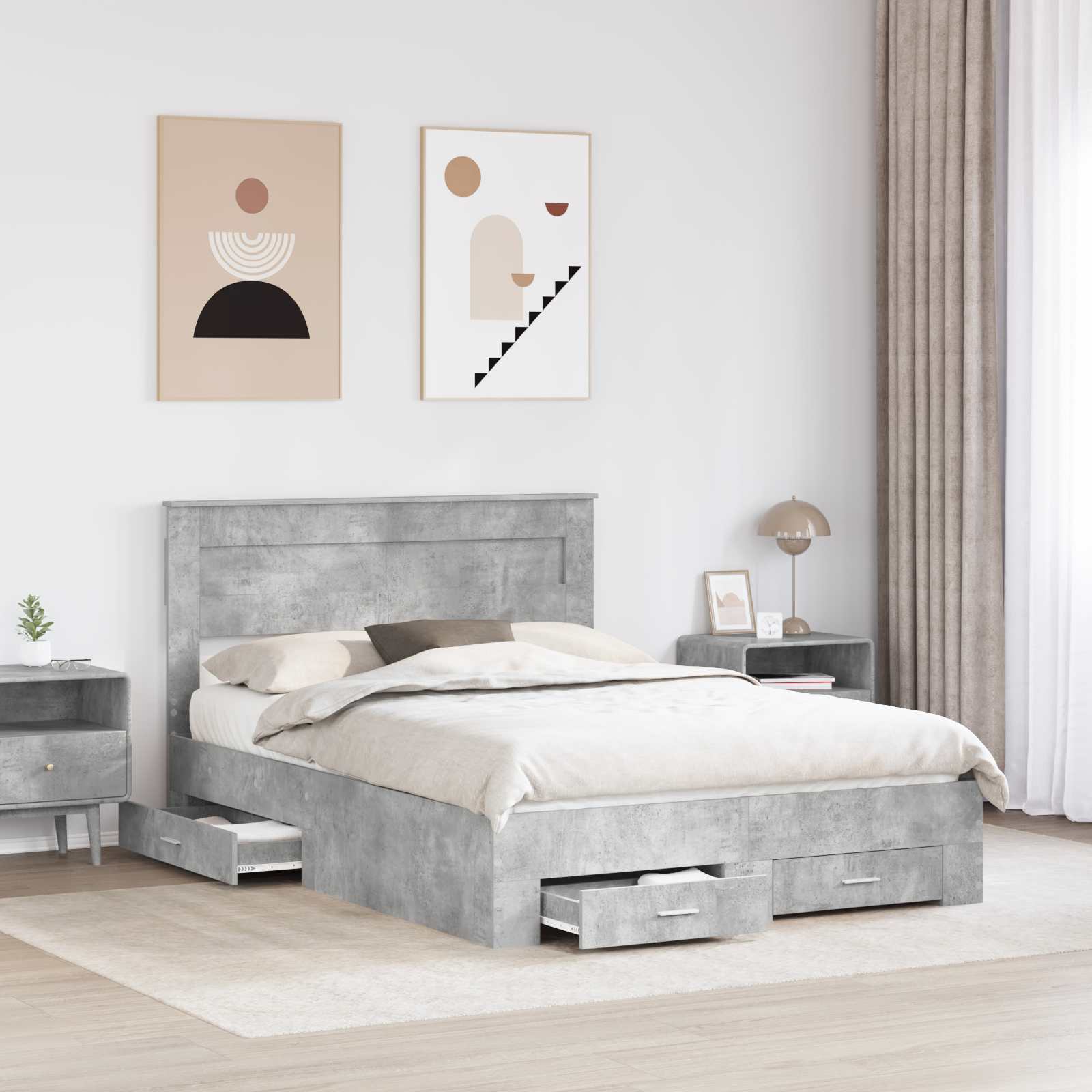 vidaXL Ramka łóżka Betonowy szary 140 x 200 cm Materiał drewnopochodny