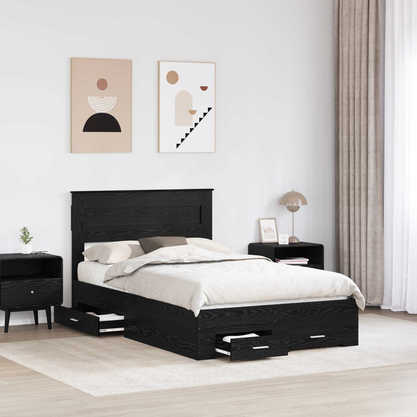 vidaXL Ramka łóżka Czarny Dąb 135 x 190 cm Materiał drewnopochodny