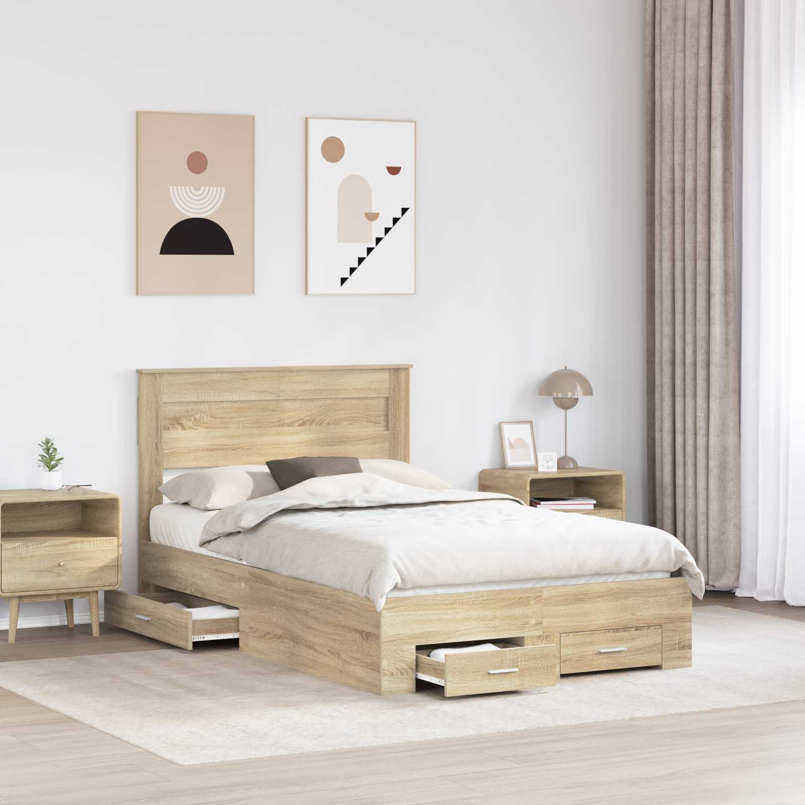 vidaXL Ramka łóżka Dąb Sonoma 135 x 190 cm Materiał drewnopochodny