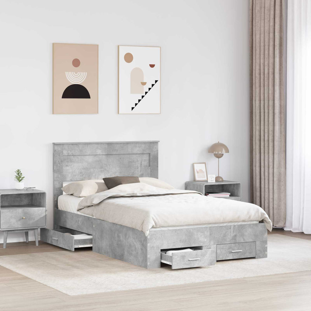 vidaXL Ramka łóżka Betonowy szary 135 x 190 cm Materiał drewnopochodny