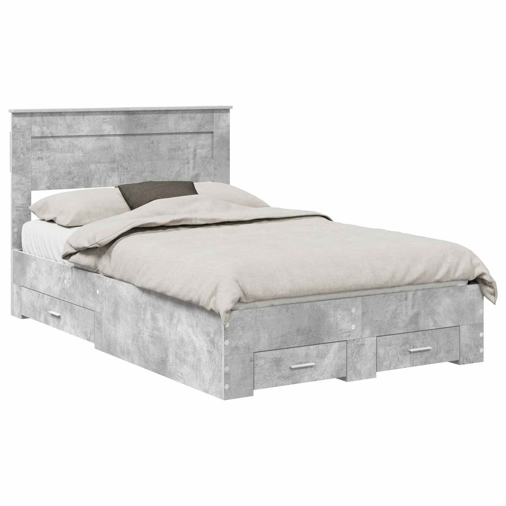 vidaXL Ramka łóżka Betonowy szary 135 x 190 cm Materiał drewnopochodny