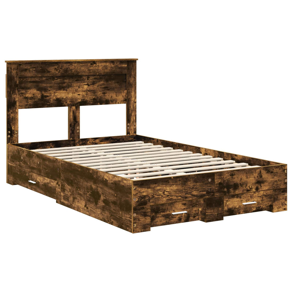 vidaXL Ramka łóżka Dąb wędzony 135 x 190 cm Materiał drewnopochodny