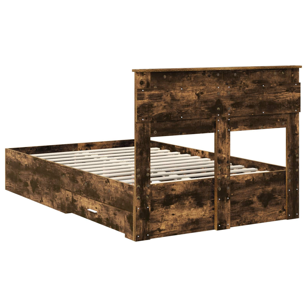 vidaXL Ramka łóżka Dąb wędzony 135 x 190 cm Materiał drewnopochodny