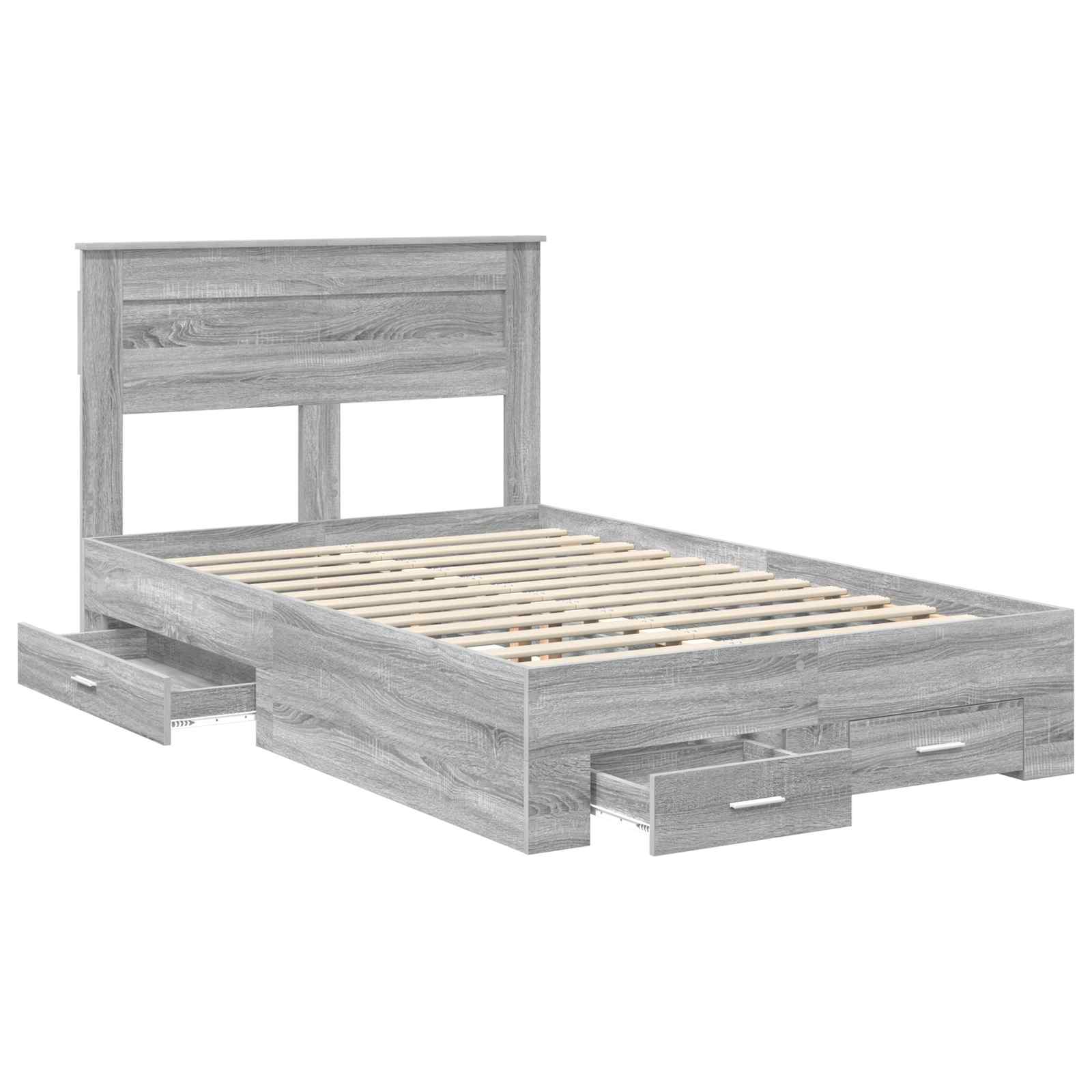 vidaXL Ramka łóżka Szary Sonoma 135 x 190 cm Materiał drewnopochodny