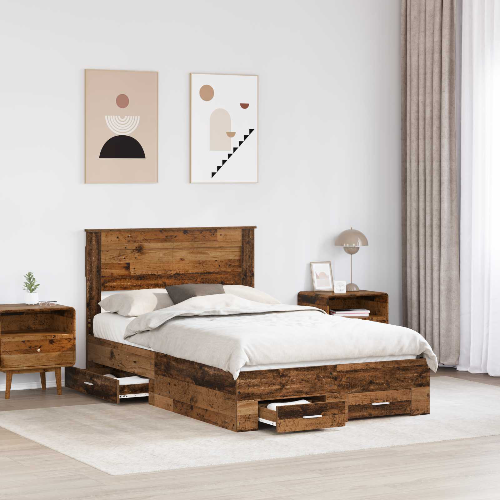 vidaXL Ramka łóżka Stare drewno 120 x 190 cm Materiał drewnopochodny