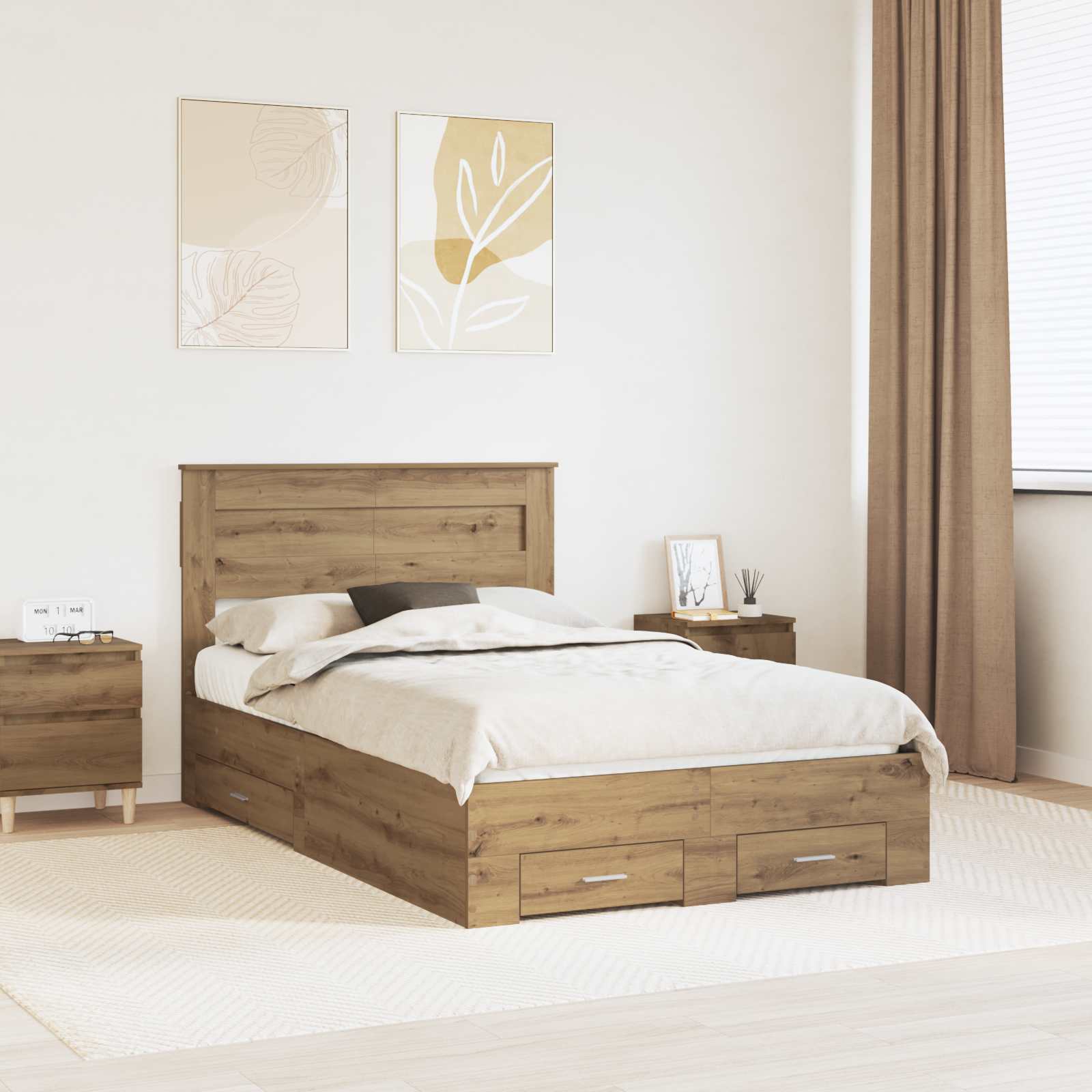 vidaXL Ramka łóżka Z zagłówkiem Dąb rzemieślniczy 120 x 190 cm