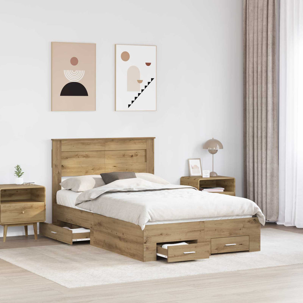 vidaXL Ramka łóżka Z zagłówkiem Dąb rzemieślniczy 120 x 190 cm