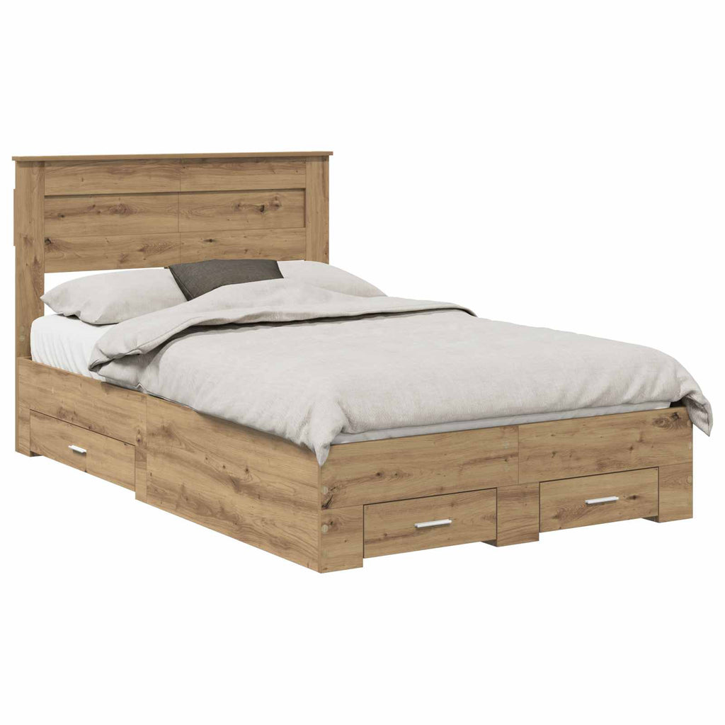 vidaXL Ramka łóżka Z zagłówkiem Dąb rzemieślniczy 120 x 190 cm