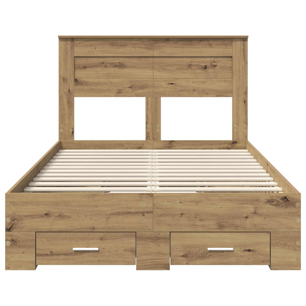 vidaXL Ramka łóżka Z zagłówkiem Dąb rzemieślniczy 120 x 190 cm