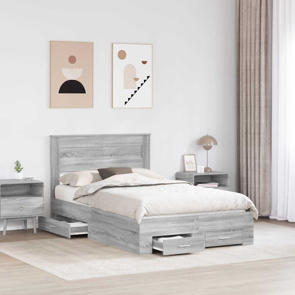 vidaXL Ramka łóżka Szary Sonoma 120 x 200 cm Materiał drewnopochodny