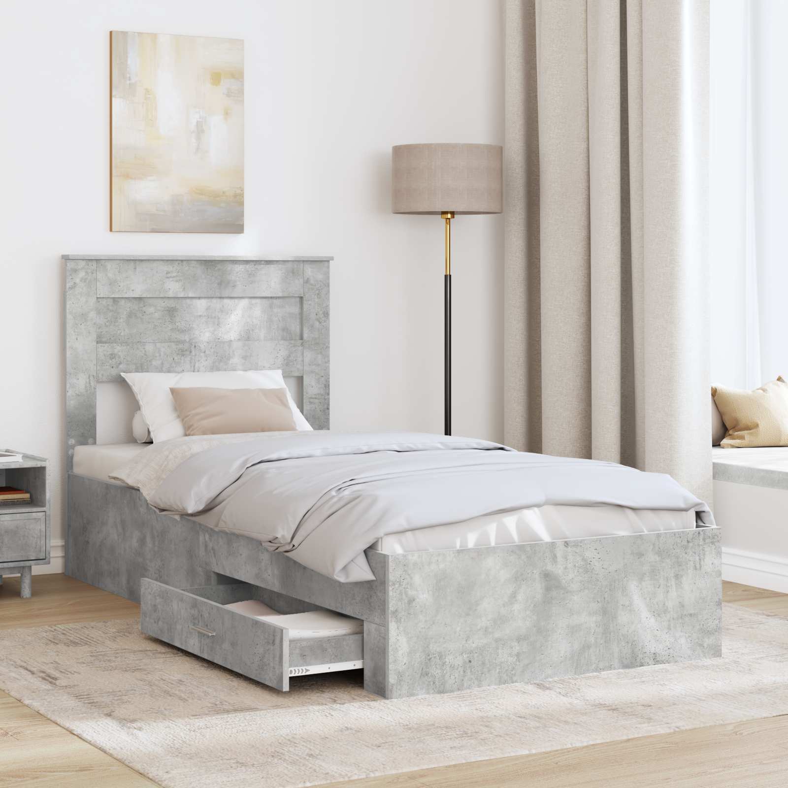 vidaXL Ramka łóżka Betonowy szary 100 x 200 cm Materiał drewnopochodny