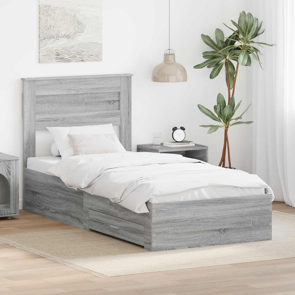 vidaXL Ramka łóżka Szary Sonoma 100 x 200 cm Materiał drewnopochodny