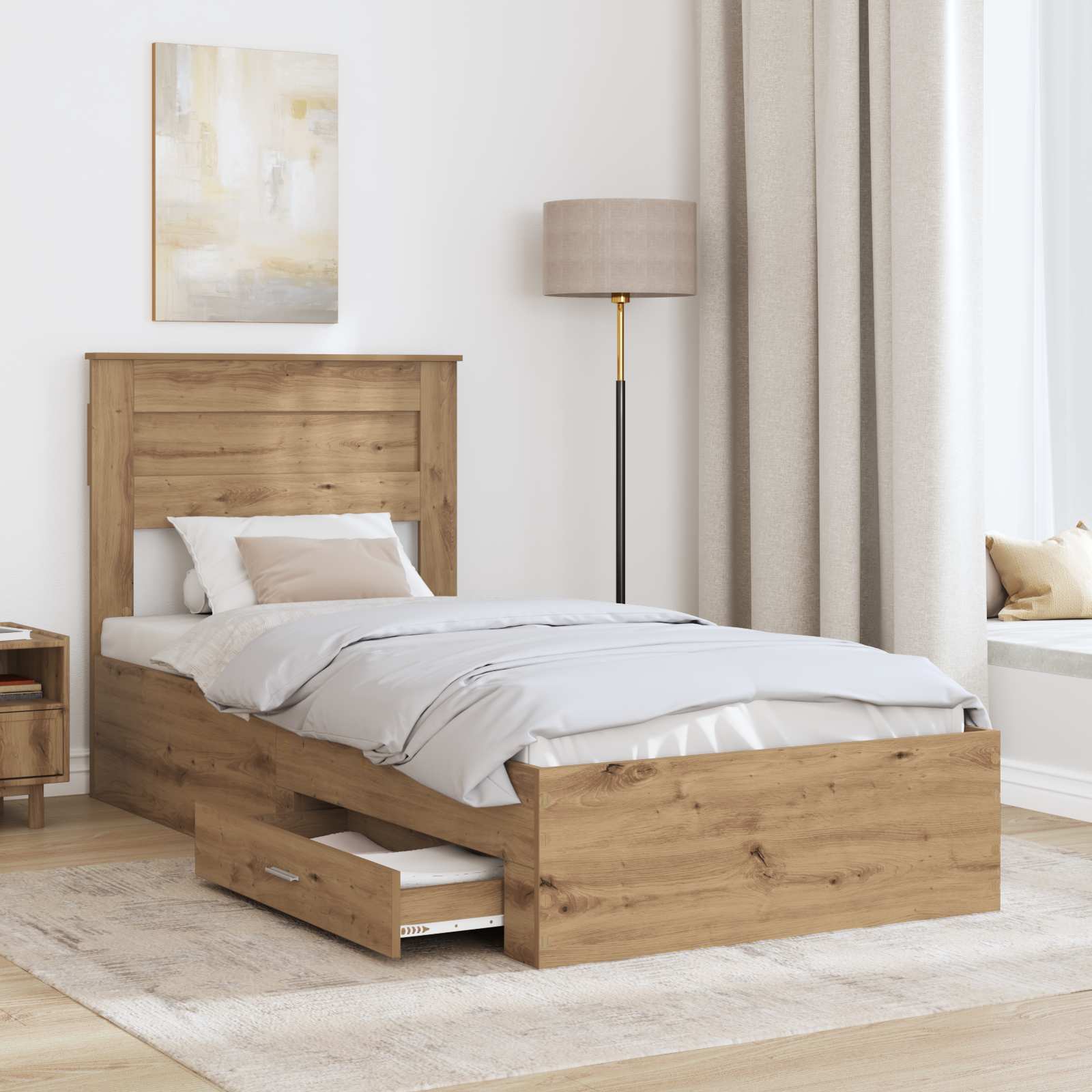 vidaXL Ramka łóżka Z zagłówkiem Dąb rzemieślniczy 100 x 200 cm