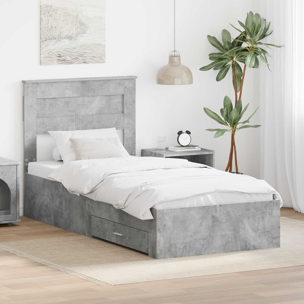vidaXL Ramka łóżka Betonowy szary 90 x 190 cm Materiał drewnopochodny