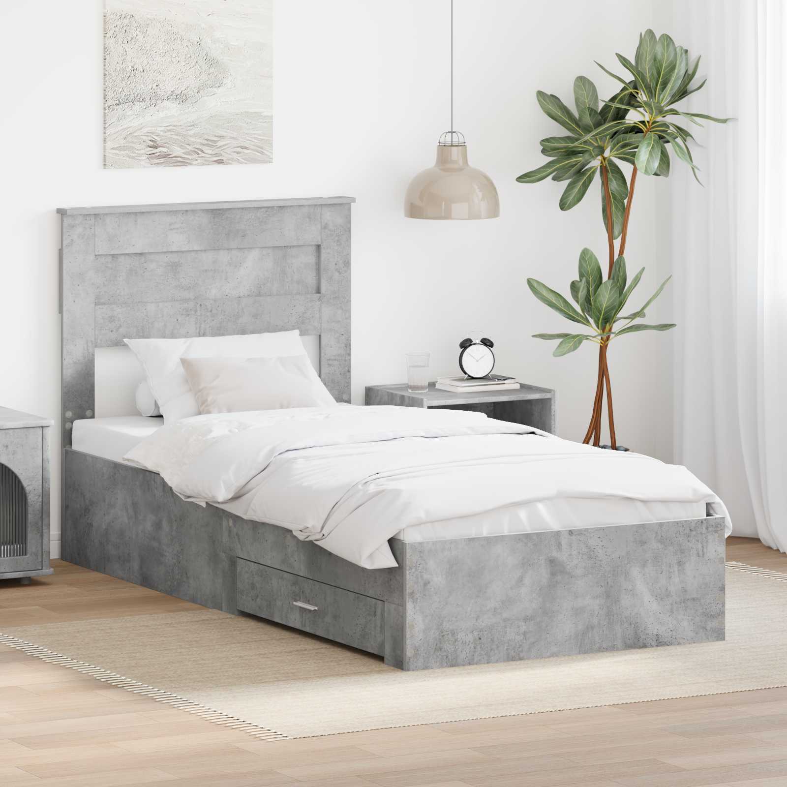vidaXL Ramka łóżka Betonowy szary 90 x 190 cm Materiał drewnopochodny