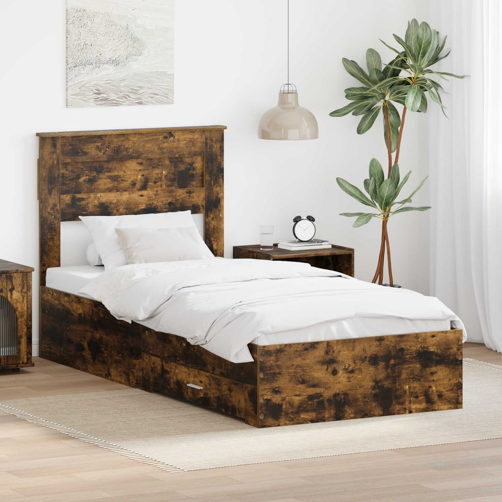 vidaXL Ramka łóżka Dąb wędzony 90 x 190 cm Materiał drewnopochodny