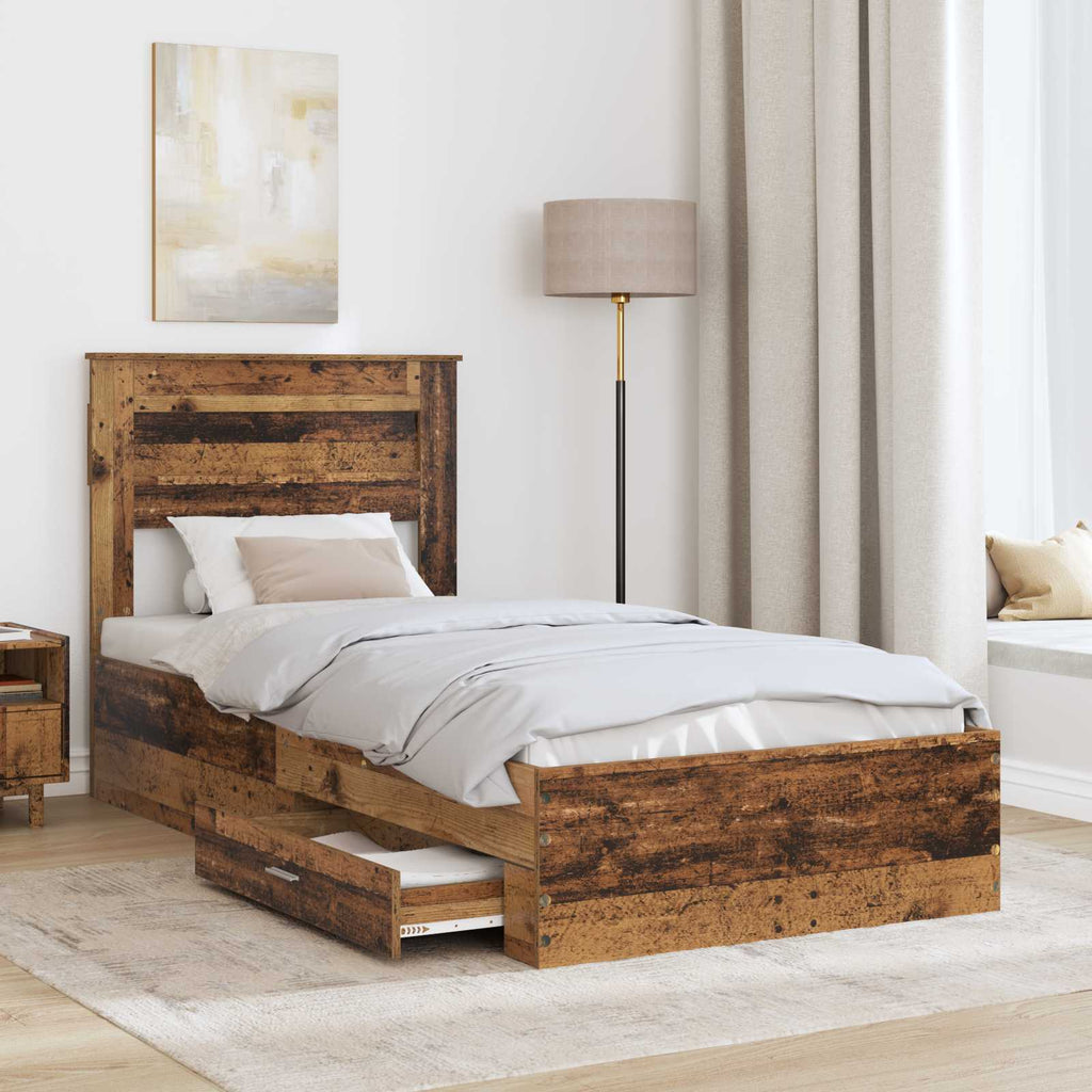 vidaXL Ramka łóżka Stare drewno 90 x 190 cm Materiał drewnopochodny