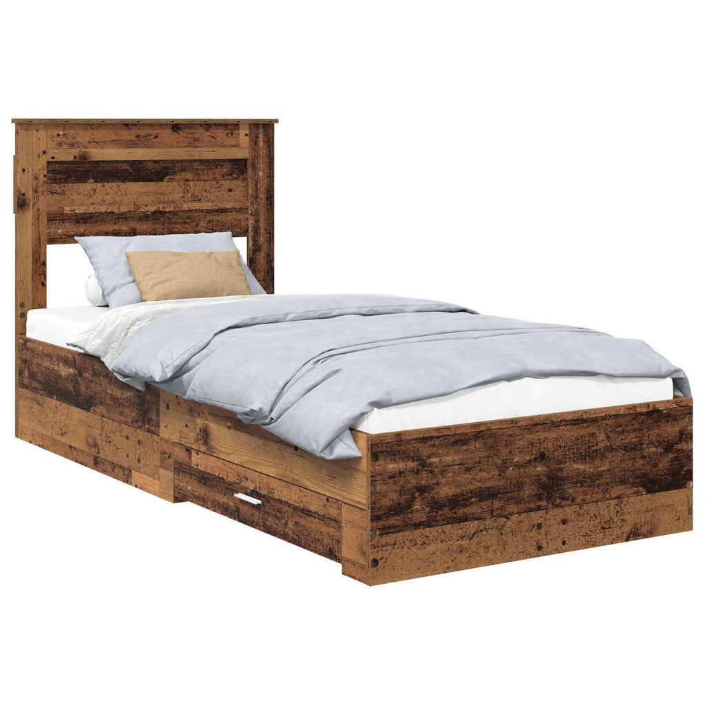 vidaXL Ramka łóżka Stare drewno 90 x 190 cm Materiał drewnopochodny