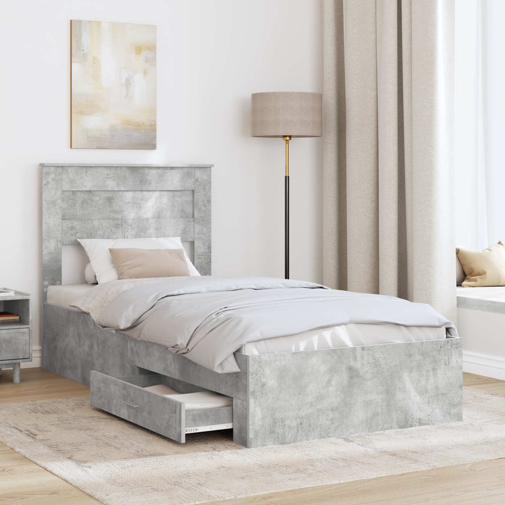 vidaXL Ramka łóżka Betonowy szary 90 x 200 cm Materiał drewnopochodny