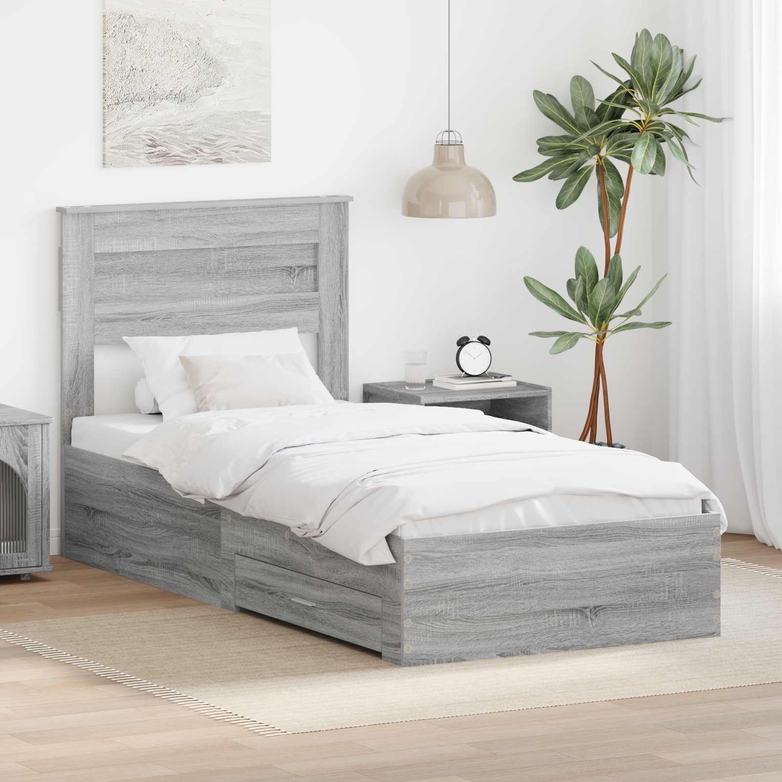 vidaXL Ramka łóżka Szary Sonoma 90 x 200 cm Materiał drewnopochodny