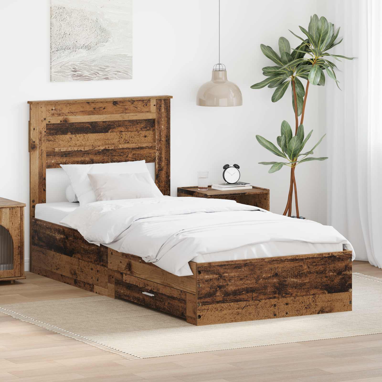 vidaXL Ramka łóżka Stare drewno 90 x 200 cm Materiał drewnopochodny