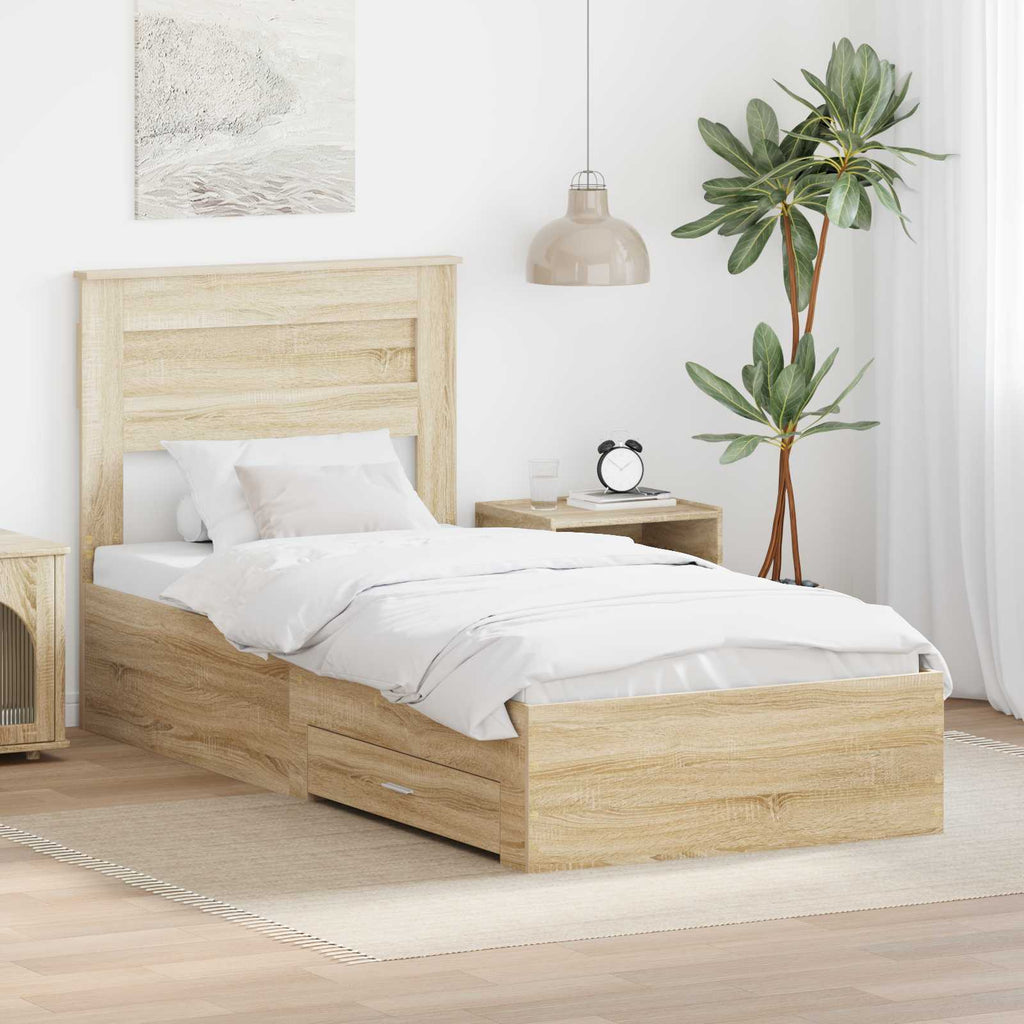 vidaXL Ramka łóżka z szufladą Sonoma dąb i srebro 75 x 190 cm