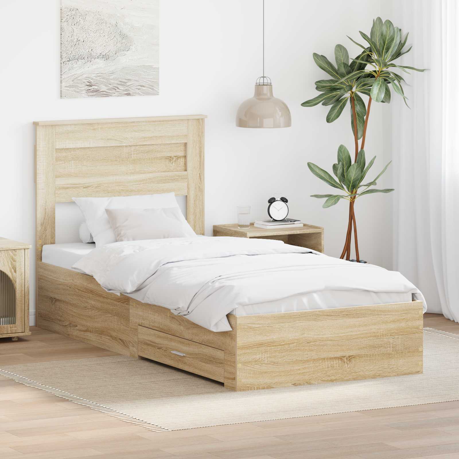 vidaXL Ramka łóżka z szufladą Sonoma dąb i srebro 75 x 190 cm