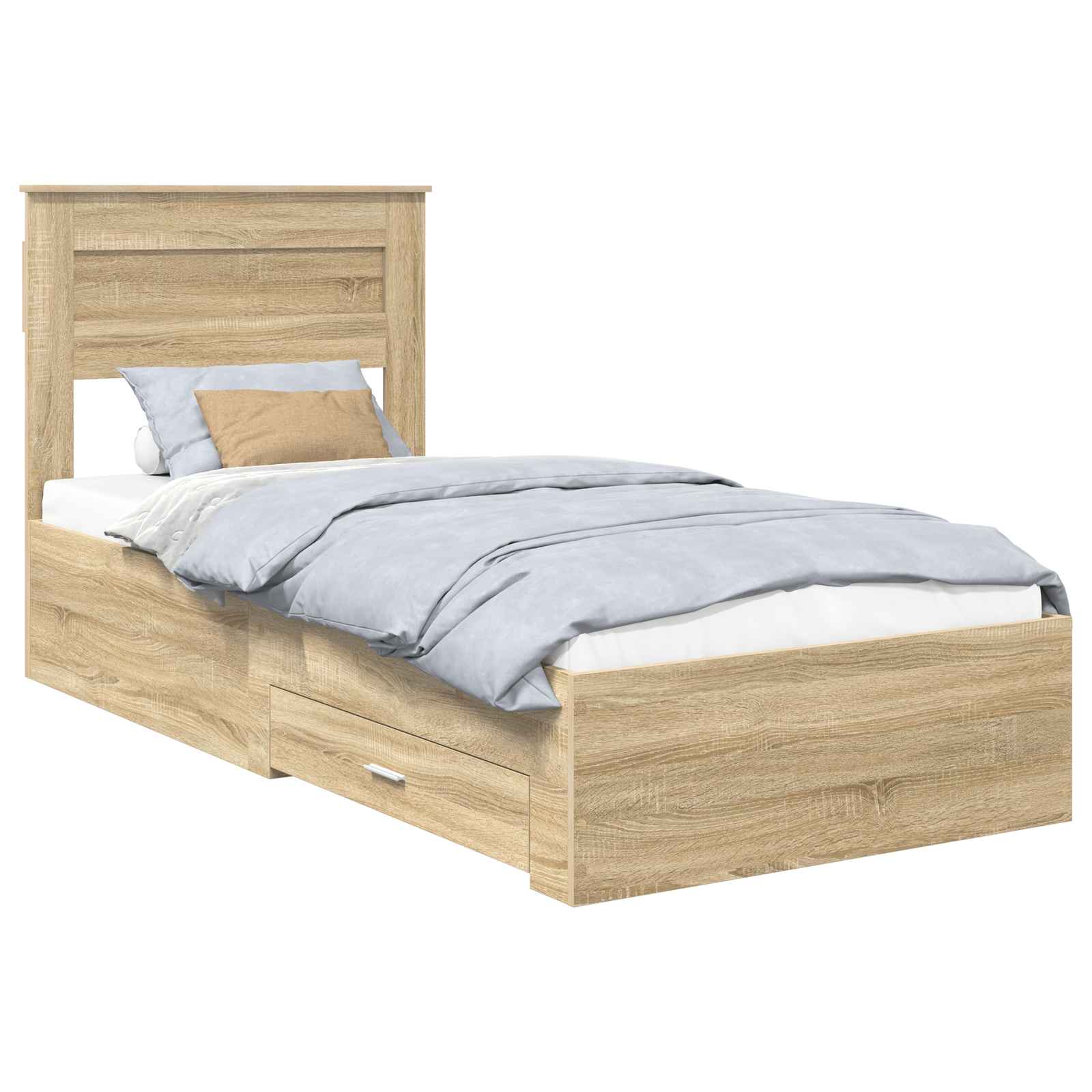 vidaXL Ramka łóżka z szufladą Sonoma dąb i srebro 75 x 190 cm