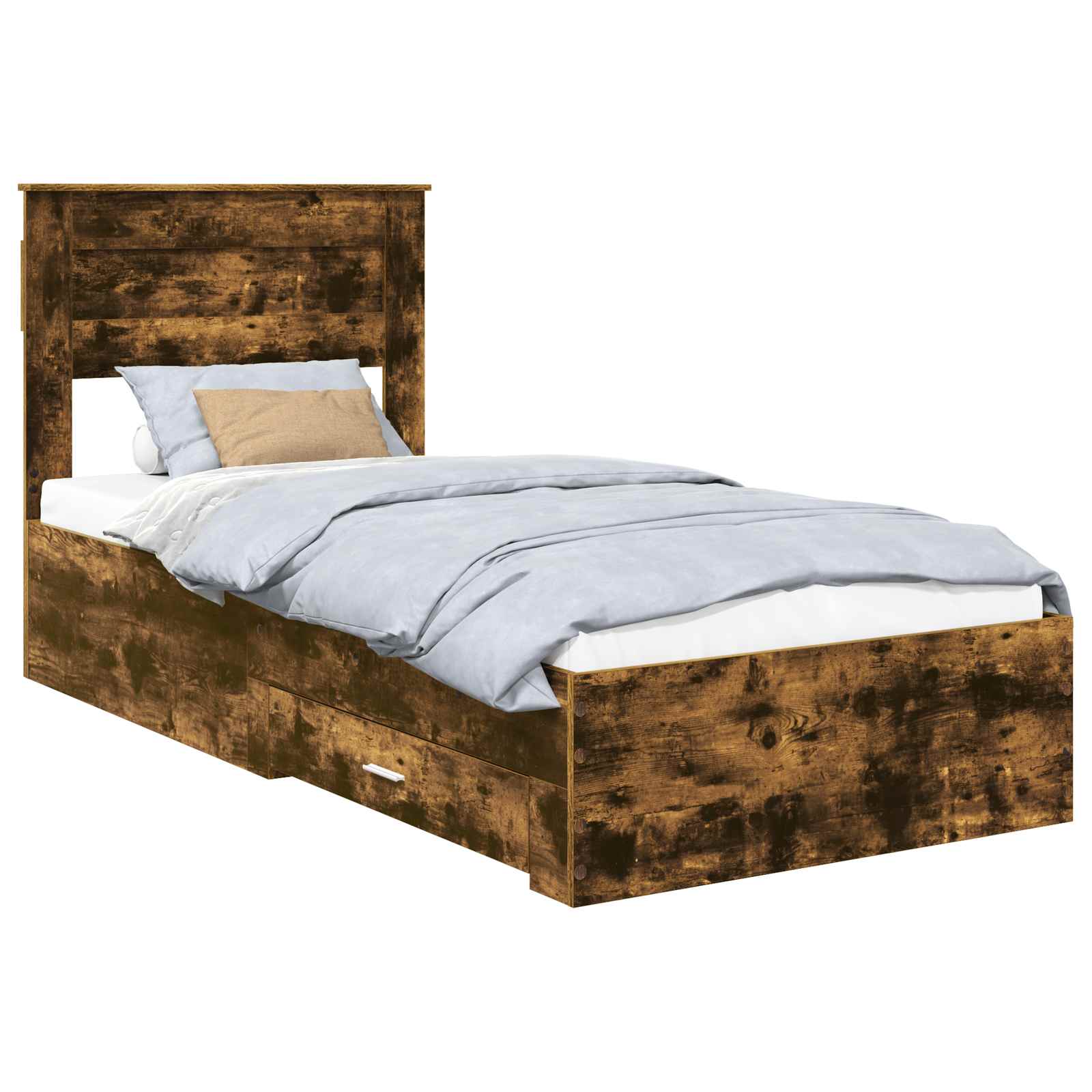 vidaXL Ramka łóżka Z zagłówkiem Wędzone dąb i srebro 75 x 190 cm