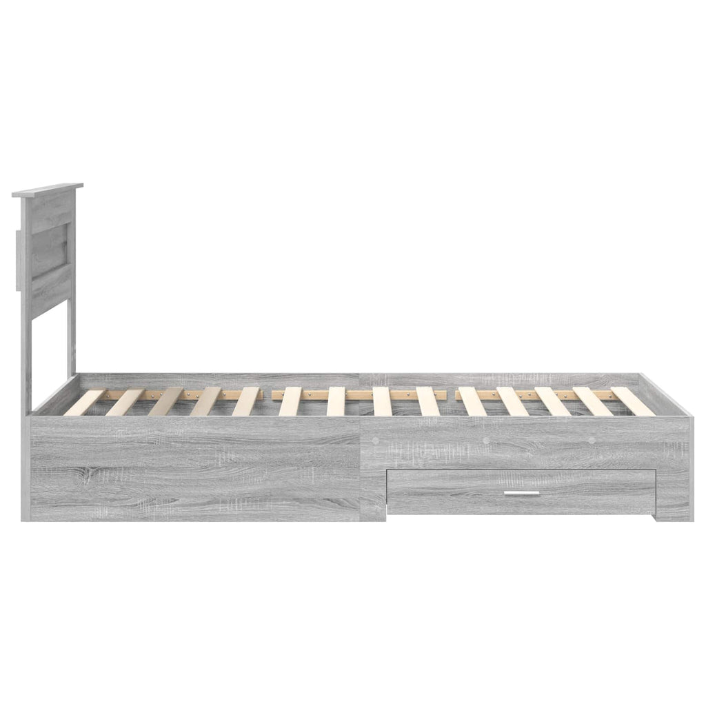 vidaXL Ramka łóżka z szufladą Szary Sonoma i srebro 75 x 190 cm