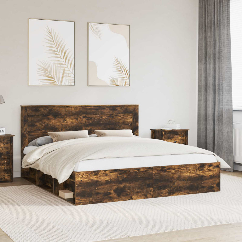 vidaXL Ramka łóżka Dąb wędzony 200 x 200 cm Lite drewno sosnowe